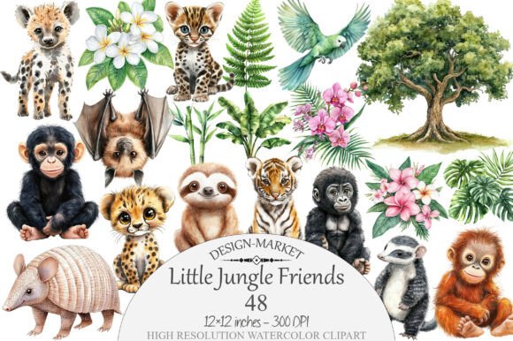 Download Watercolor Little Jungle Friends Clipart - Jungle Collection