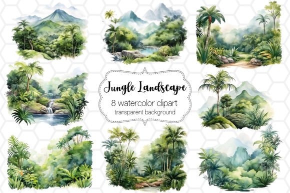 Download Watercolor Jungle Landscape Cliparts PNG - Jungle Collection