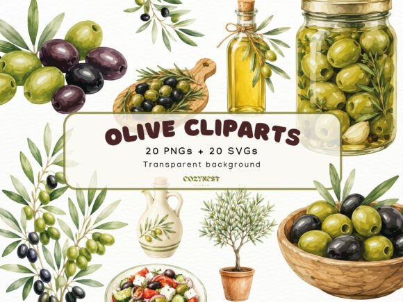 Download Olive Watercolor Cliparts, Mediterranean - Olive Collection