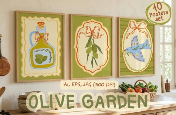 Download Whimsical Olive Garden Poster Print Set - Olive Collection